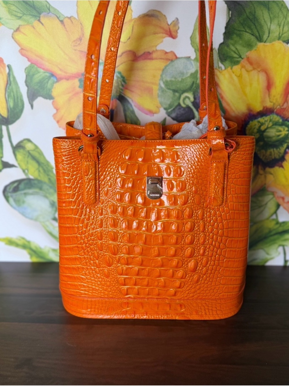 Brahmin Fiora Mango orange Bucket Bag NWT GORGEOUS